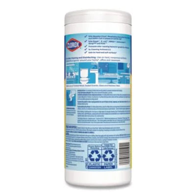 Clorox Disinfecting Wipes, 1-Ply, 7 x 8, Crisp Lemon, White, 35/Canister, 12 Canisters/Carton, Each