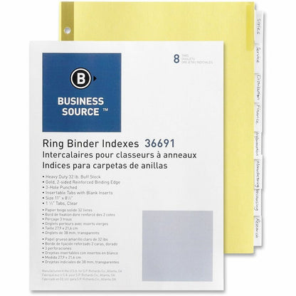 Business Source Insertable Tab Indexes - 8 Blank Tab(s) - 8.5" Divider Width x 11" Divider Length - Letter - 3 Hole Punched - Clear Tab(s) - Punched, Reinforced Edges, Mylar Reinforcement, Tear Resistant, Insertable -