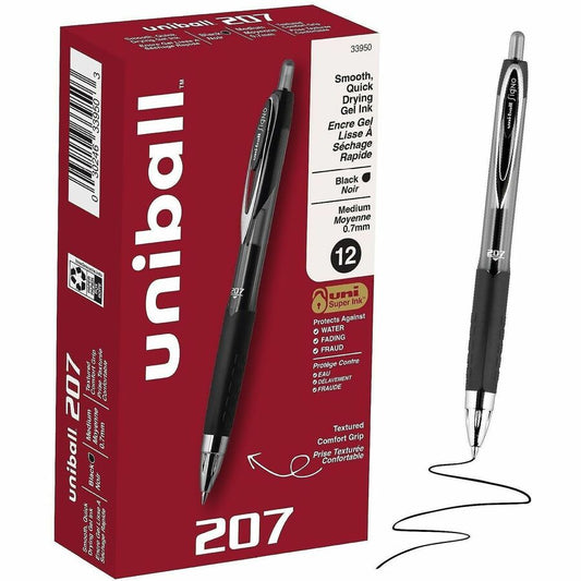 uniball™ 207 Gel Pen - Refillable - Retractable - Black Ink - Pigment-based - Translucent Barrel - 12 / Dozen
