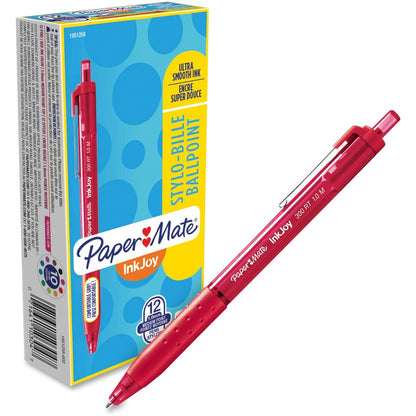 Paper Mate Inkjoy 300 RT Ballpoint Pens - Retractable - Red Ink - Red Barrel - 12 / Dozen