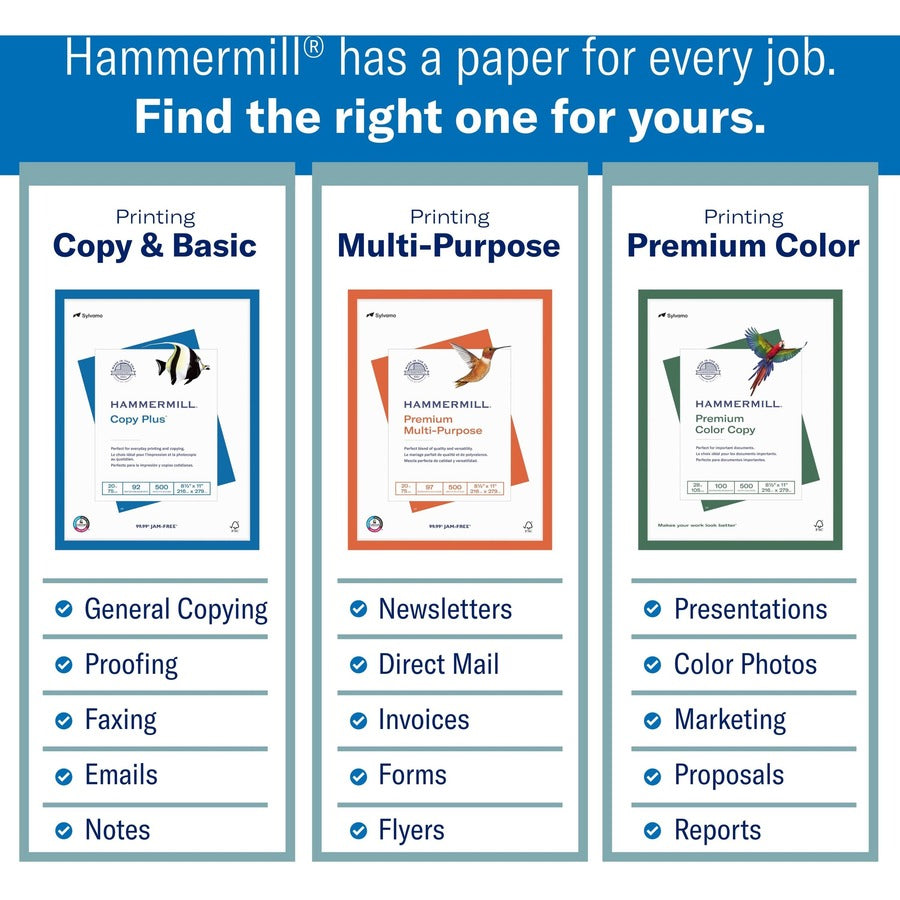 Hammermill Copy Plus Paper - White - 92 Brightness - Letter - 8 1/2" x 11" - 20 lb Basis Weight - Acid-free, Quick Drying - White - 500 / Ream Product Tour