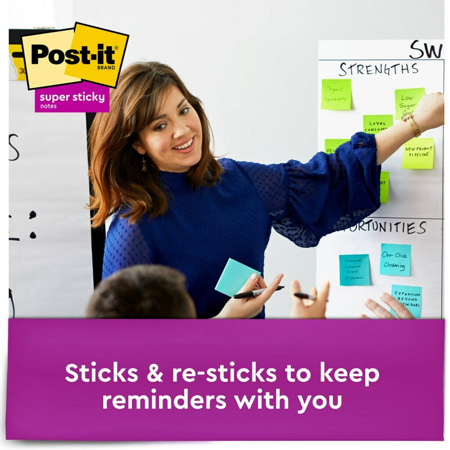 Post-it® Super Sticky Notes Cube - 3" Flag/Note Width x 3" Flag/Note Length - Square - 360 Sheets per Pad - Guava, Acid Lime, Aqua Splash - Paper - Sticky, Recyclable - 1 Pack