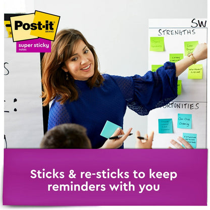 Post-it® Super Sticky Notes Cube - 3" Flag/Note Width x 3" Flag/Note Length - Square - 360 Sheets per Pad - Guava, Acid Lime, Aqua Splash - Paper - Sticky, Recyclable - 1 Pack