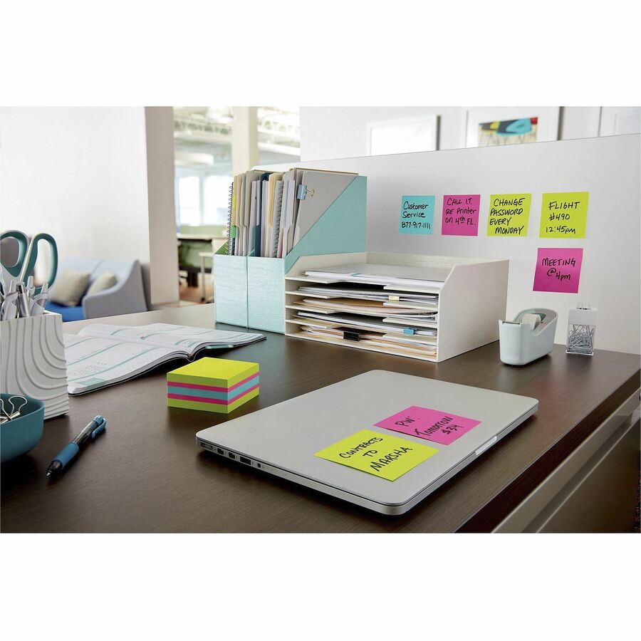 Post-it® Super Sticky Notes Cube - 3" Flag/Note Width x 3" Flag/Note Length - Square - 360 Sheets per Pad - Guava, Acid Lime, Aqua Splash - Paper - Sticky, Recyclable - 1 Pack