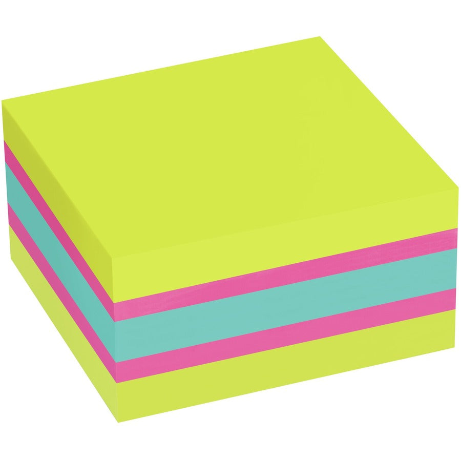 Post-it® Super Sticky Notes Cube - 3" Flag/Note Width x 3" Flag/Note Length - Square - 360 Sheets per Pad - Guava, Acid Lime, Aqua Splash - Paper - Sticky, Recyclable - 1 Pack