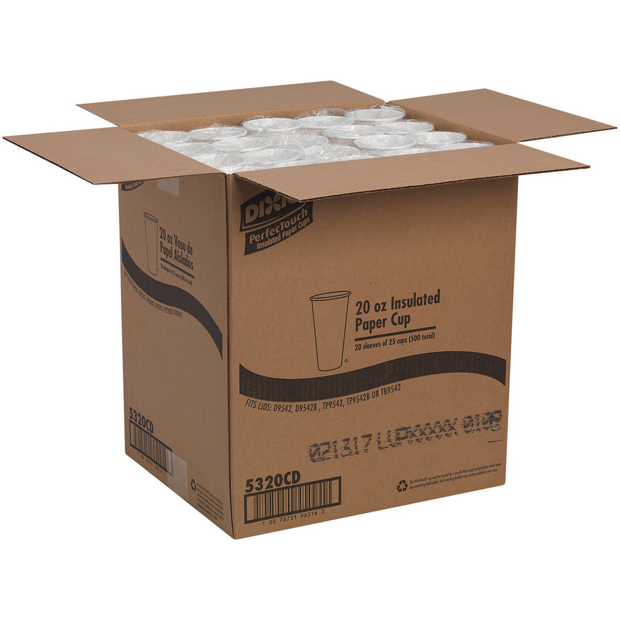 Dixie PerfecTouch 20 oz Insulated Paper Hot Coffee Cups by GP Pro - Coffee Haze - 20 fl oz - White, Green, Brown - Paper - Hot Drink - 25/Pack - 20 / Carton
