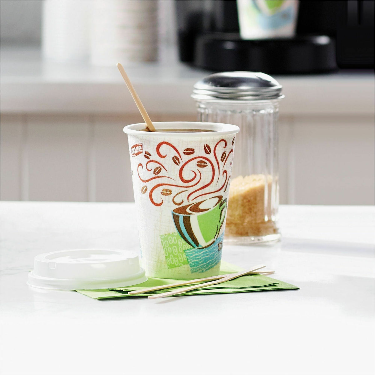 Dixie PerfecTouch 20 oz Insulated Paper Hot Coffee Cups by GP Pro - Coffee Haze - 20 fl oz - White, Green, Brown - Paper - Hot Drink - 25/Pack - 20 / Carton