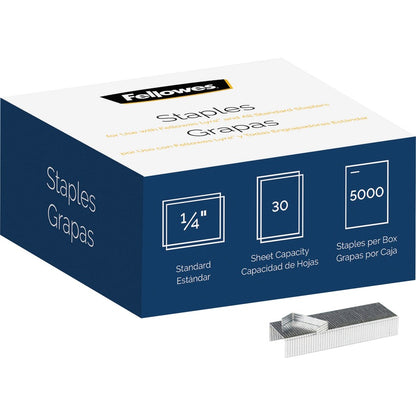 Fellowes 5000pk Half-Strip Standard Staples - 1/4" - for Paper - Easy to Use - Silver - Nickel - 5000 / Pack