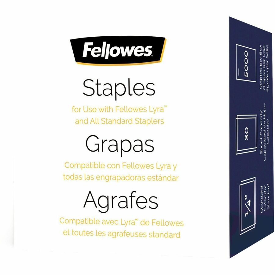 Fellowes 5000pk Half-Strip Standard Staples - 1/4" - for Paper - Easy to Use - Silver - Nickel - 5000 / Pack