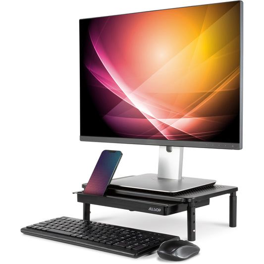 Allsop Metal Art Tri-Level Monitor Stand - Up to 27" Screen Support - 30 lb Load Capacity - Powder Coated - Metal - Black - 1 Each