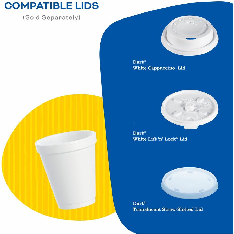Dart J Cup 20 oz Insulated Foam Cups - 20 fl oz - Round - White - Foam - Beverage, Coffee, Cappuccino, Soft Drink, Juice, Hot Drink, Cold Drink, Iced Tea, Smoothie - 20/Pack - 25 / Carton