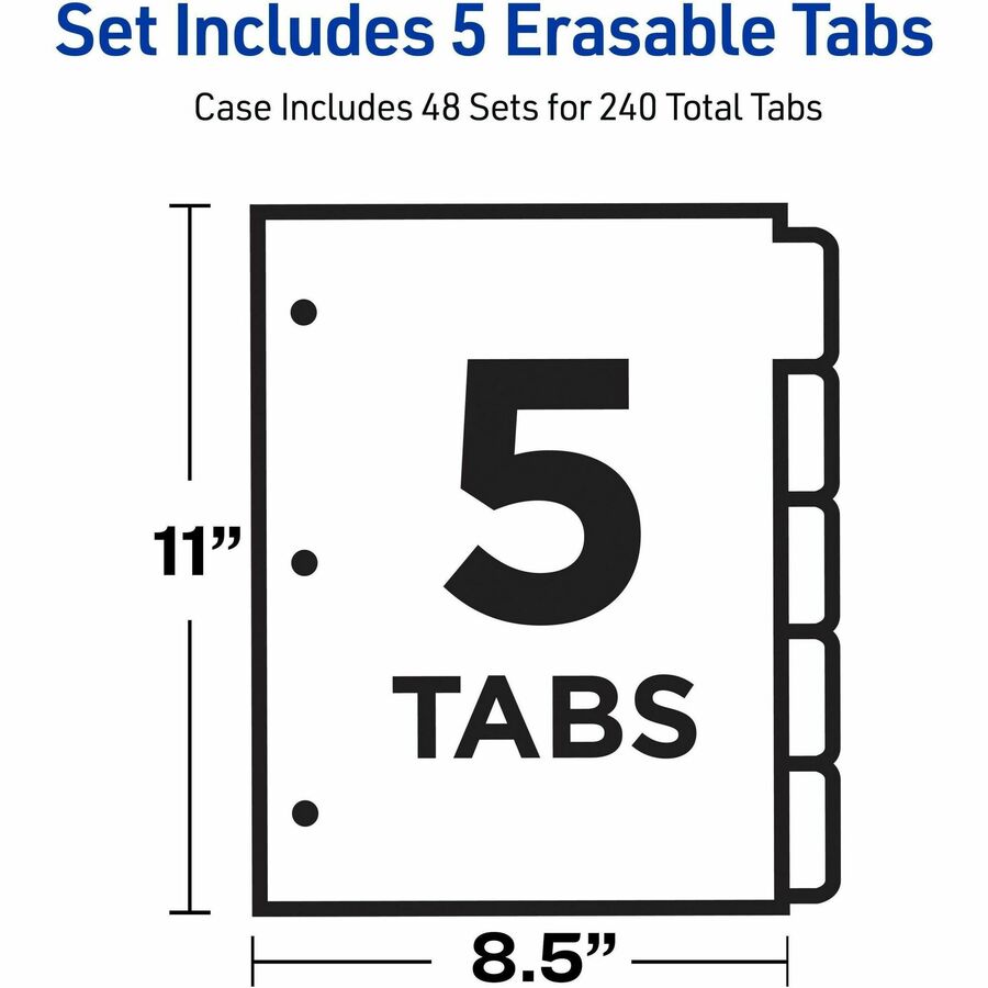 Avery® B/W Print Table of Contents Tab Dividers - 5 x Divider(s) - 1-5 - 5 Tab(s)/Set - 8.5" Divider Width x 11" Divider Length - 3 Hole Punched - White Paper Divider - Black Paper, White Tab(s) - 5 / Set