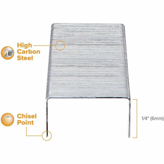 Bostitch PowerCrown 1/4" Standard Premium Staples - Standard - 1/4" Leg - 1/2" Crown - Holds 20 Sheet(s) - for Paper - Chisel Point, Galvanized - Silver - High Carbon Steel - 0.9" Height x 2.3" Width x 4.1" Length - 210 Per Strip - 5000 / Box