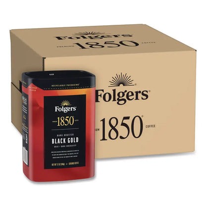 1850 Black Gold Roast Ground Coffee, 12 oz Canister, 6/Carton (FOL12722)