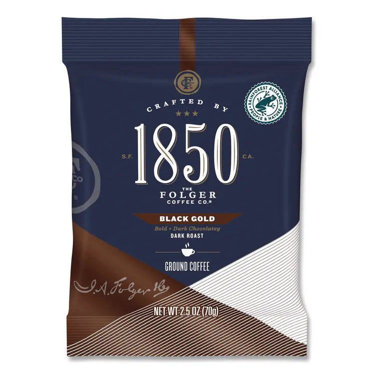 1850 Black Gold Coffee Ground Coffee Fraction Packs, 2.5 oz Pack, 24 Packs/Carton (FOL21512)