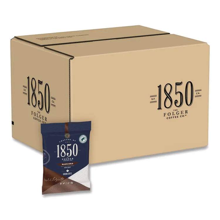1850 Black Gold Coffee Ground Coffee Fraction Packs, 2.5 oz Pack, 24 Packs/Carton (FOL21512)