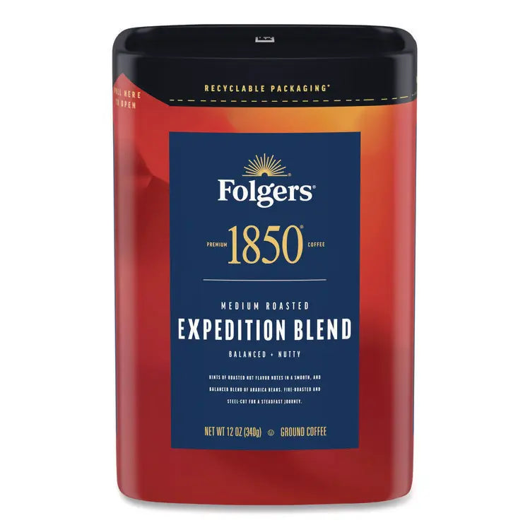 1850 Expedition Blend Roast Ground Coffee, 12 oz Canister, 6/Carton (FOL93312)