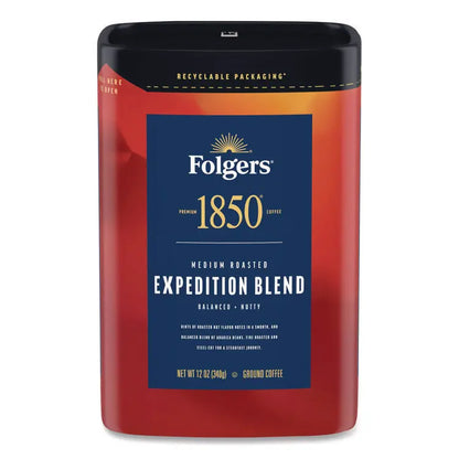 1850 Expedition Blend Roast Ground Coffee, 12 oz Canister, 6/Carton (FOL93312)