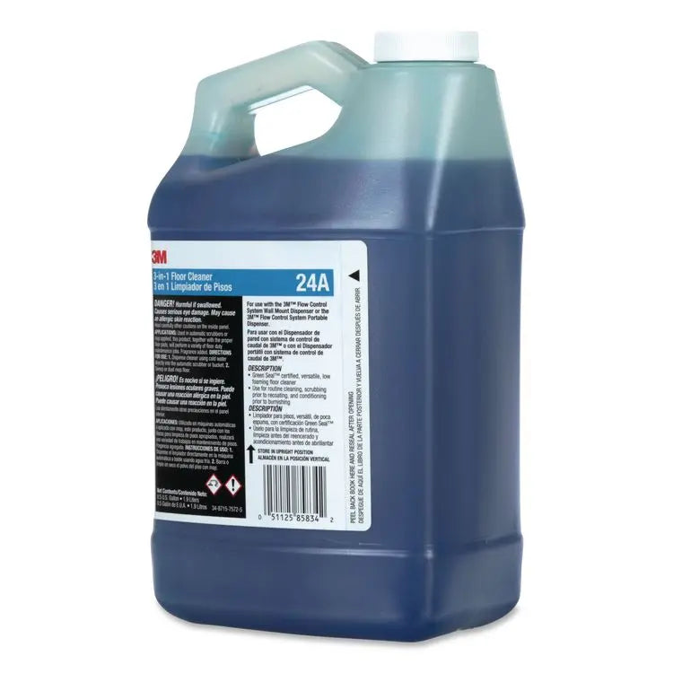 3M 3-in-1 Floor Cleaner Concentrate 24A, Fresh Scent, 0.5 gal Bottle, 4/Carton (MMM24A)