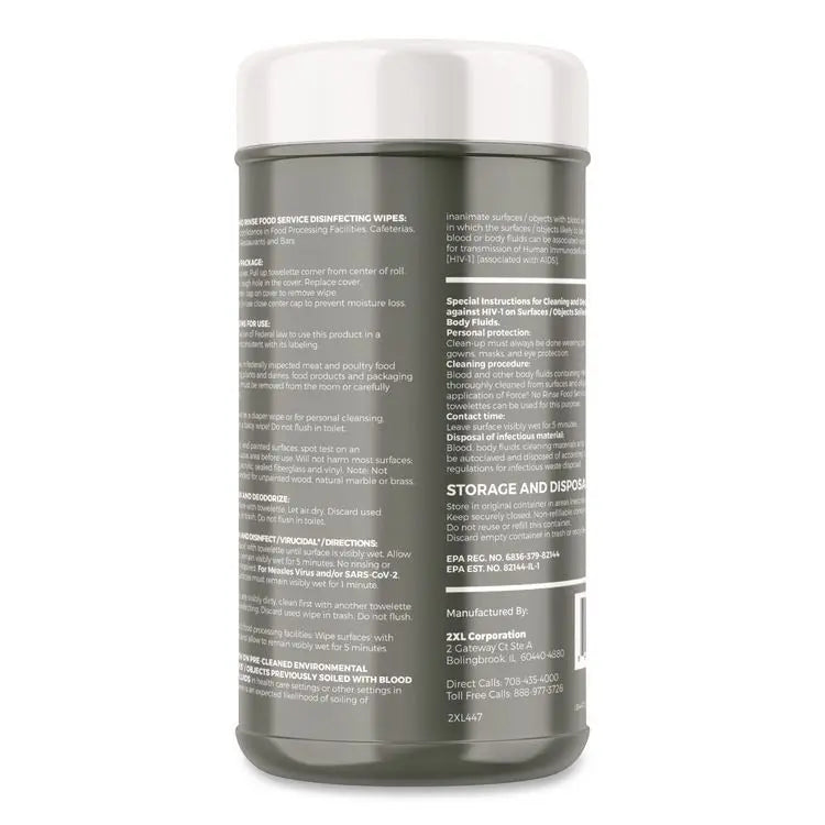 2XL Food Service No Rinse Surface Sanitizing Wipes, 1-Ply, 6 x 8, White, 100/Roll, 6 Rolls/Carton (TXL447)