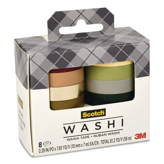 3M/COMMERCIAL TAPE DIV. Washi Tape, Solid Earth, 0.39" x 7.69 yd, Assorted Colors/Finishes, 8 Rolls/Pack (MMMC10178SOL3)