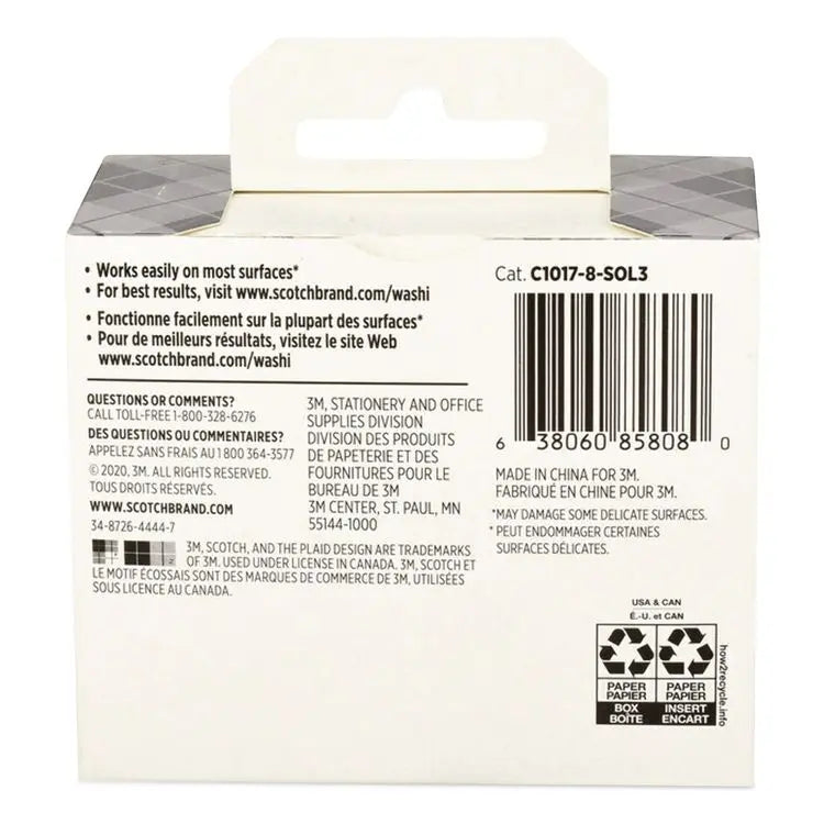 3M/COMMERCIAL TAPE DIV. Washi Tape, Solid Earth, 0.39" x 7.69 yd, Assorted Colors/Finishes, 8 Rolls/Pack (MMMC10178SOL3)