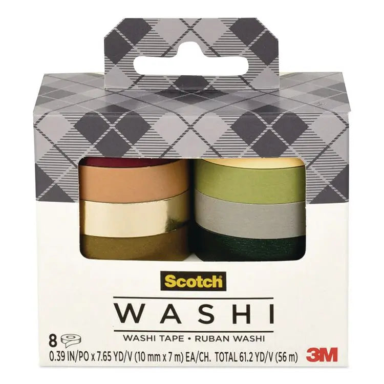 3M/COMMERCIAL TAPE DIV. Washi Tape, Solid Earth, 0.39" x 7.69 yd, Assorted Colors/Finishes, 8 Rolls/Pack (MMMC10178SOL3)