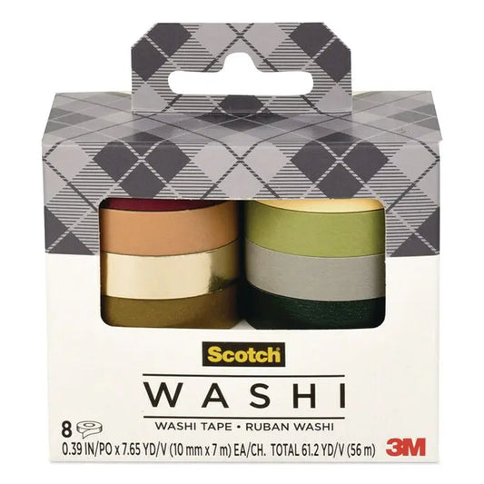 3M/COMMERCIAL TAPE DIV. Washi Tape, Solid Earth, 0.39" x 7.69 yd, Assorted Colors/Finishes, 8 Rolls/Pack (MMMC10178SOL3)