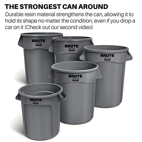 Rubbermaid Commercial Products Brute Heavy-Duty Round Trash/Garbage Can with Venting Channels - 44 Gallon - Gray (Pack of 2)