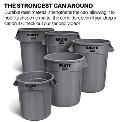 Rubbermaid Commercial Products Brute Heavy-Duty Round Trash/Garbage Can with Venting Channels - 44 Gallon - Gray (Pack of 2)
