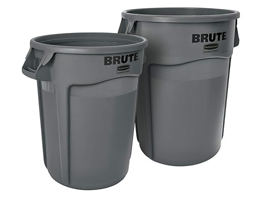 Rubbermaid Commercial Products Brute Heavy-Duty Round Trash/Garbage Can with Venting Channels - 44 Gallon - Gray (Pack of 2)