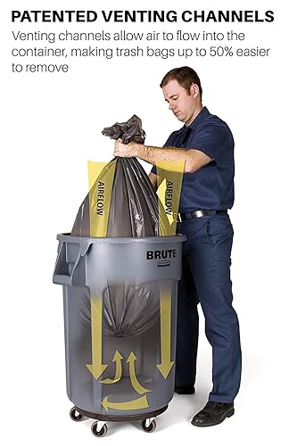 Rubbermaid Commercial Products Brute Heavy-Duty Round Trash/Garbage Can with Venting Channels - 44 Gallon - Gray (Pack of 2)