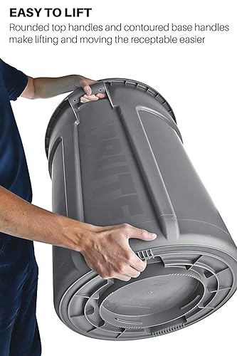 Rubbermaid Commercial Products Brute Heavy-Duty Round Trash/Garbage Can with Venting Channels - 44 Gallon - Gray (Pack of 2)