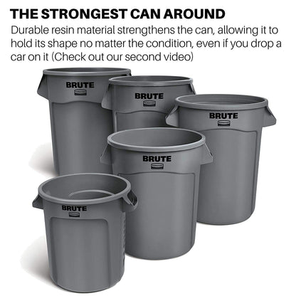 Rubbermaid Commercial Products Brute Heavy-Duty Round Trash/Garbage Can with Venting Channels - 44 Gallon - Gray (Pack of 2)