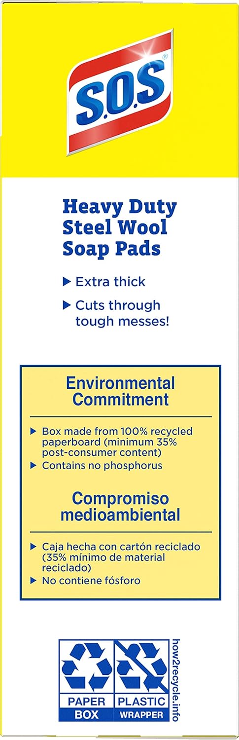 S.O.S.® Steel Wool Soap Pads, 2.4 x 3, Steel, 15 Pads/Box, 12 Boxes/Carton