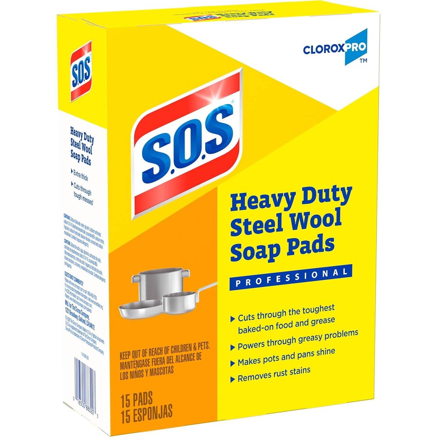 S.O.S.® Steel Wool Soap Pads, 2.4 x 3, Steel, 15 Pads/Box, 12 Boxes/Carton