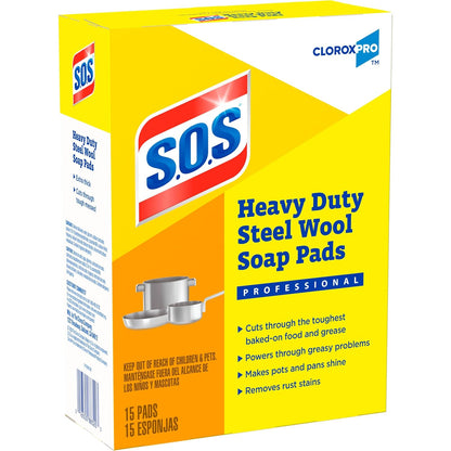 S.O.S.® Steel Wool Soap Pads, 2.4 x 3, Steel, 15 Pads/Box, 12 Boxes/Carton