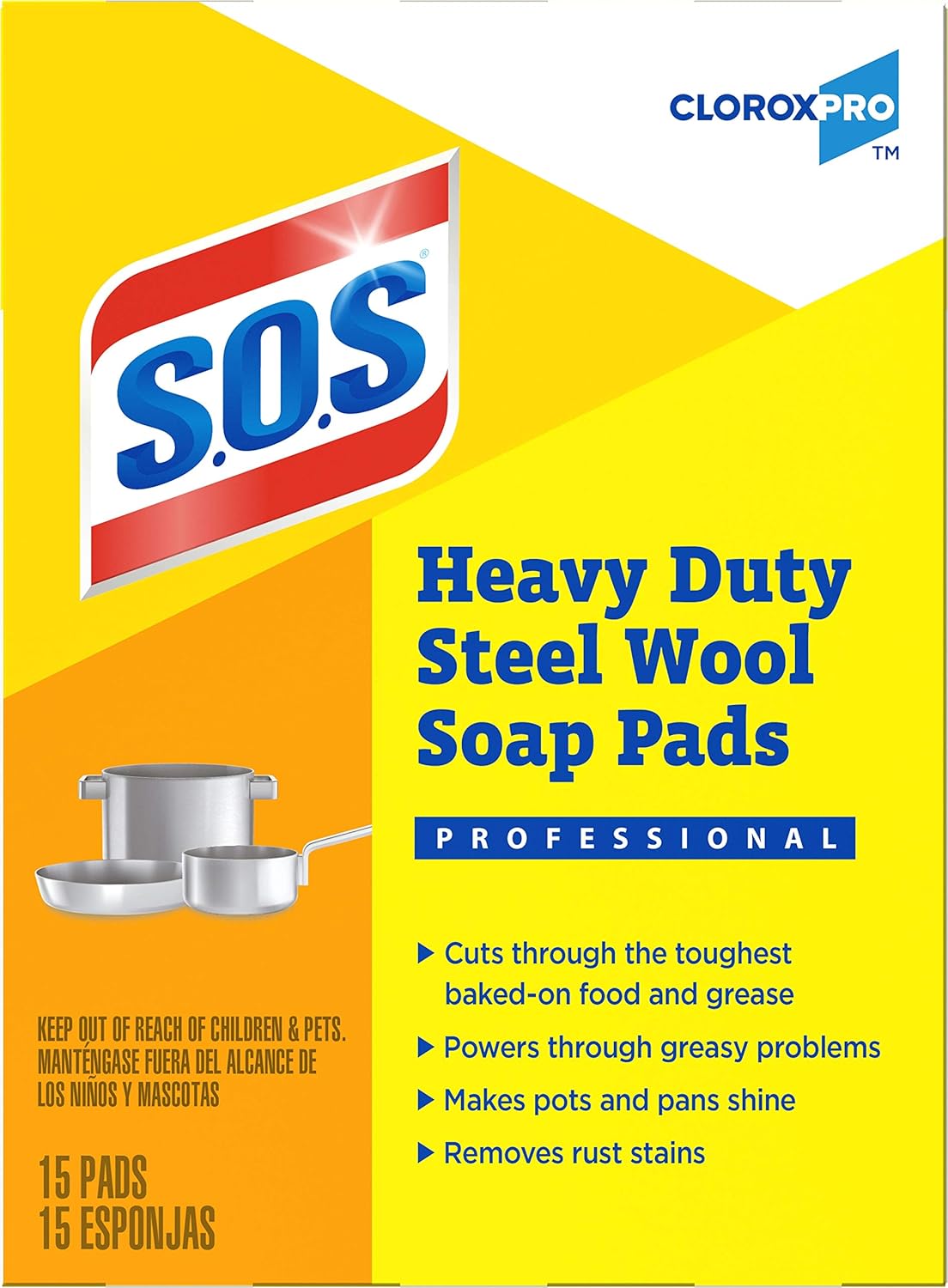 S.O.S.® Steel Wool Soap Pads, 2.4 x 3, Steel, 15 Pads/Box, 12 Boxes/Carton