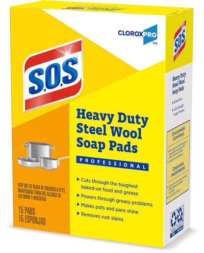 S.O.S.® Steel Wool Soap Pads, 2.4 x 3, Steel, 15 Pads/Box, 12 Boxes/Carton