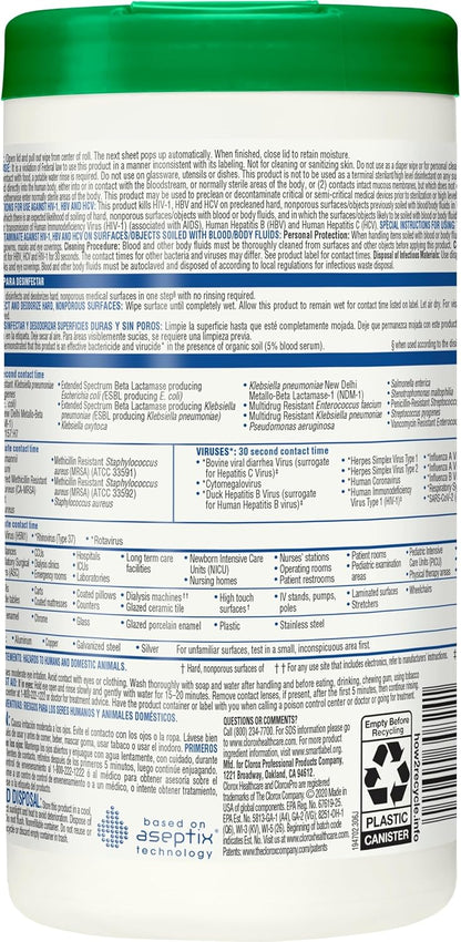 Clorox Healthcare Hydrogen Peroxide Cleaner Disinfectant Wipes, 6.75" x 9", 95 Count, Pack of 6