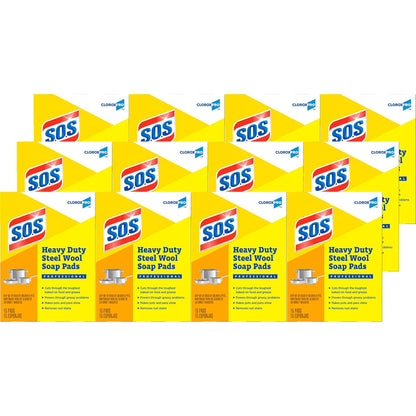 S.O.S.® Steel Wool Soap Pads, 2.4 x 3, Steel, 15 Pads/Box, 12 Boxes/Carton