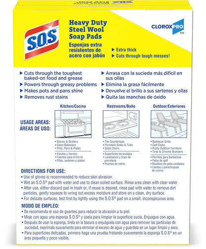 S.O.S.® Steel Wool Soap Pads, 2.4 x 3, Steel, 15 Pads/Box, 12 Boxes/Carton